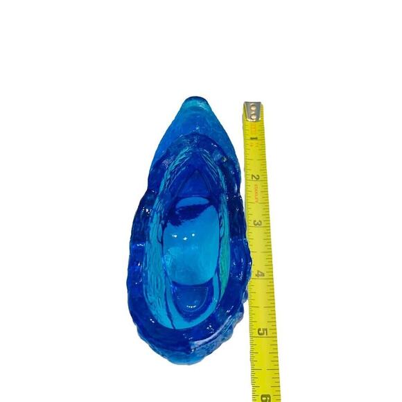 Kanawha Glass Blue Glass Shoe Slipper Cabbage Rose Heel MCM Vintage Century - Picture 8 of 8